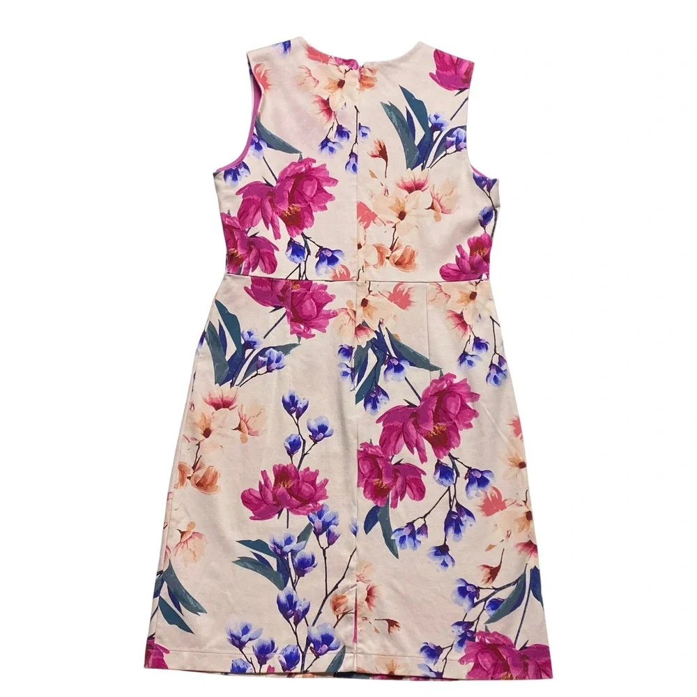 Lands End Womens Floral Sleeveless Sheath Dress Pink Purple Cream‎ Size 12
